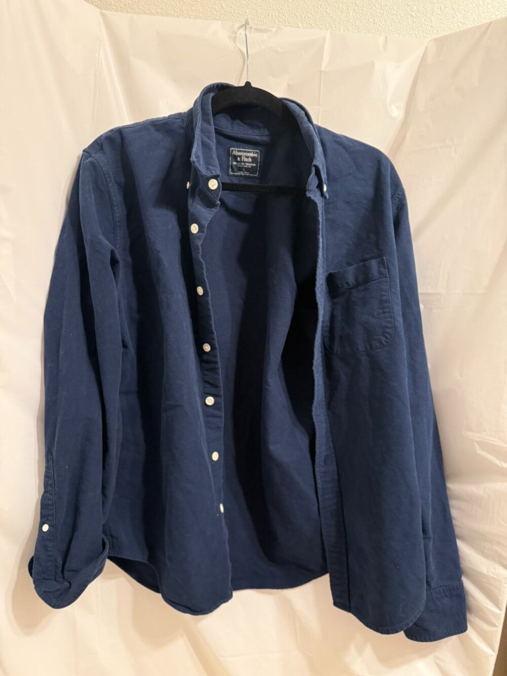 Abercrombie & Fitch Mens Navy Blue Long Sleeve Button Up Shirt Cotton Large